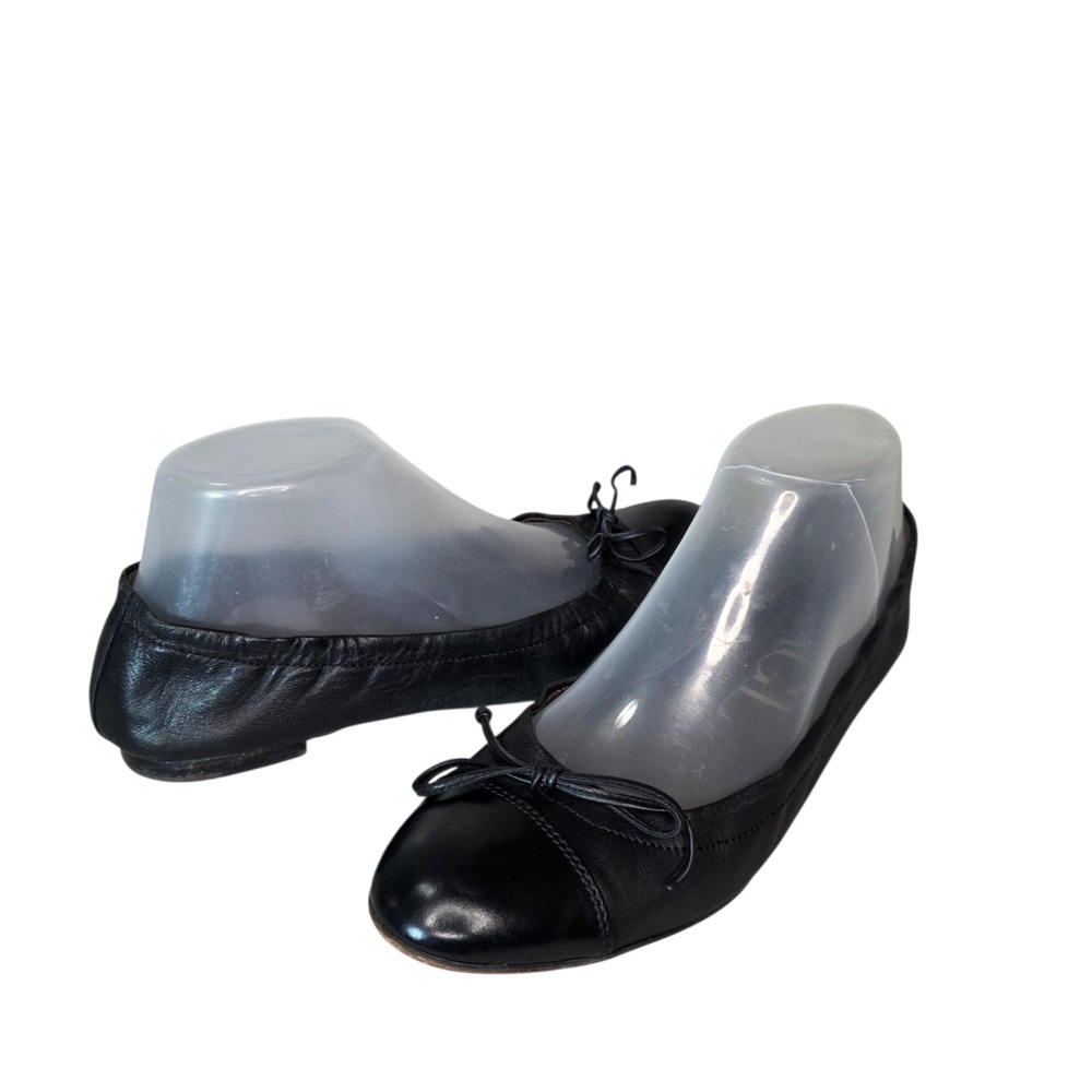 AGL Attilio Giusti Leombruni Womens 37.5  7.5 Black Leather Cap Toe Ballet Flat